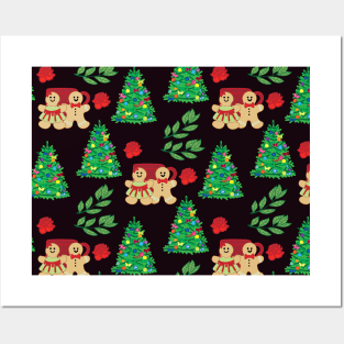 Christmas Tree Gingerbread Men Pattern Posters and Art